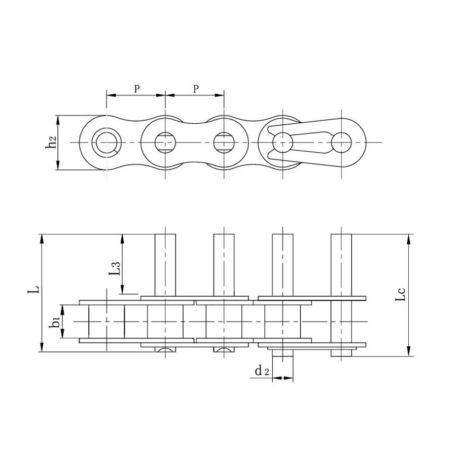 Prodloužené čepy dopravníkových řetězů s krátkou roztečí