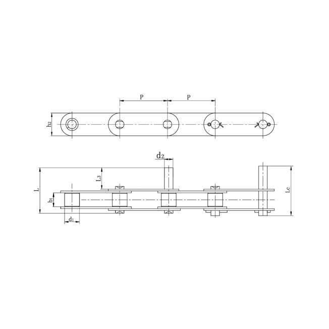 Nerezové dopravníkové řetězy s dvojitou roztečí s prodlouženými čepy